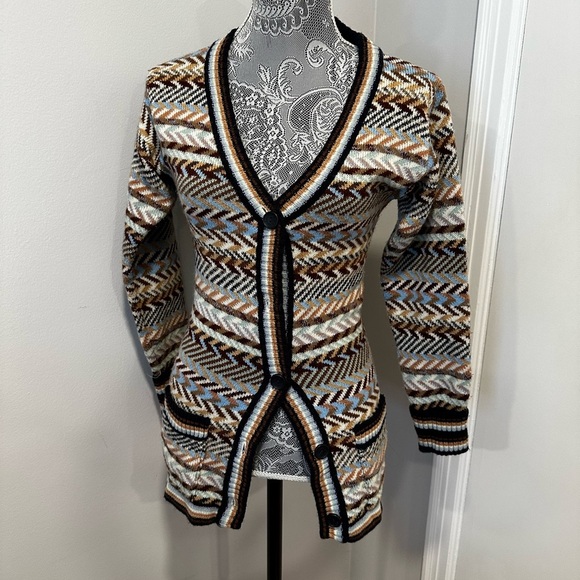 VTG 70’s College Dress Chevron Striped Cardigan. Colorful. Pockets Small. - Picture 13 of 15